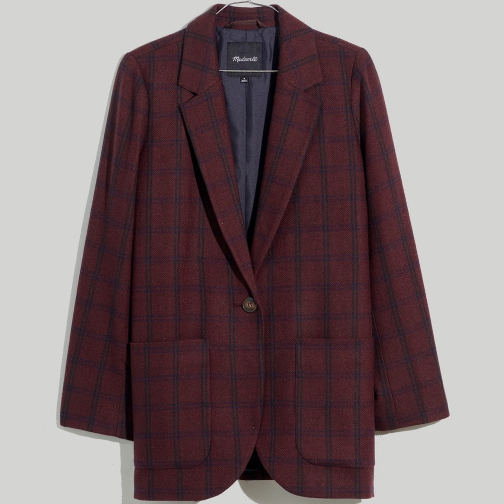 Madewell Larsen Blazer in Windowpane plaid spiced raisin color. Size 3X